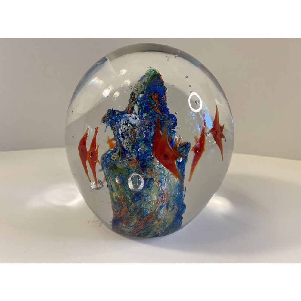 Fish and Coral Paperweight Handcrafted Round